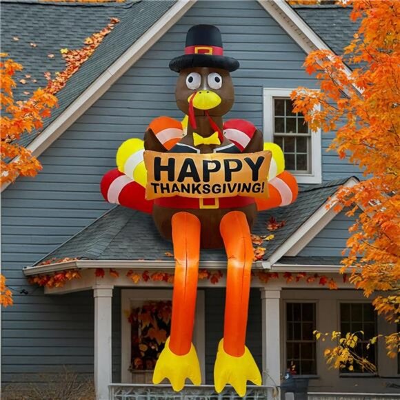 8 FT Thanksgiving Inflatables Outdoor Decorations Giant Inflatable Turkey - Picture 1 of 8